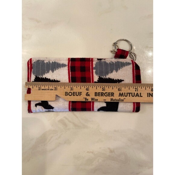 Eyeglass Case Distressed Flannel Look w/  Leaf & Moon Charms on Keyring Plaid - Picture 5 of 8